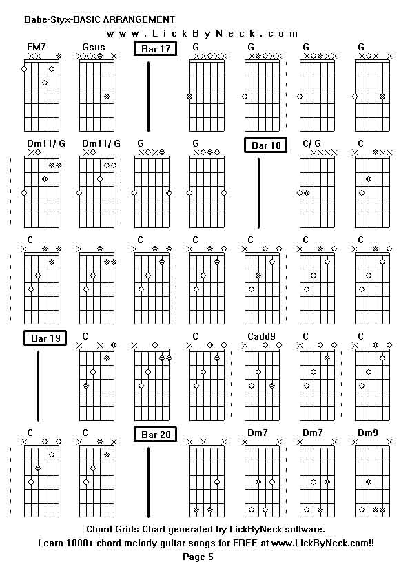 Chord Grids Chart of chord melody fingerstyle guitar song-Babe-Styx-BASIC ARRANGEMENT,generated by LickByNeck software.